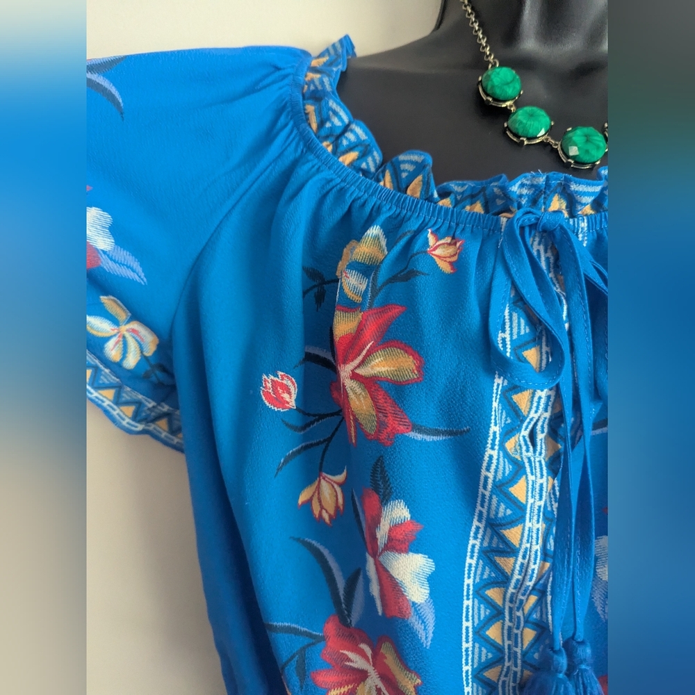 Flying Tomato Womens Tropical Off Shoulder Summer Blouse Top Size L Colorful